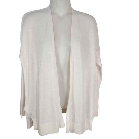 Ann Taylor LOFT Petite Cardigan Sweater Women's SP Ivory Linen Blend Open Front - Picture 1 of 9